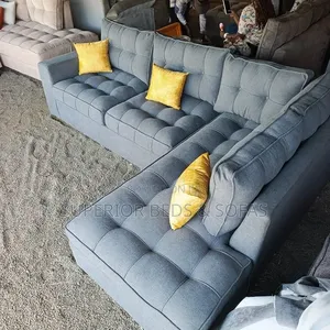 Charcoal Blue Corner Sofa: 5-Seater