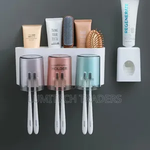 Multifunctional Toothbrush 2 Cups Holder and Toothpaste Dispenser
