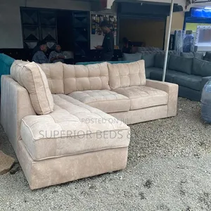 Beige Tufted Corner Sofa: 5 Seater