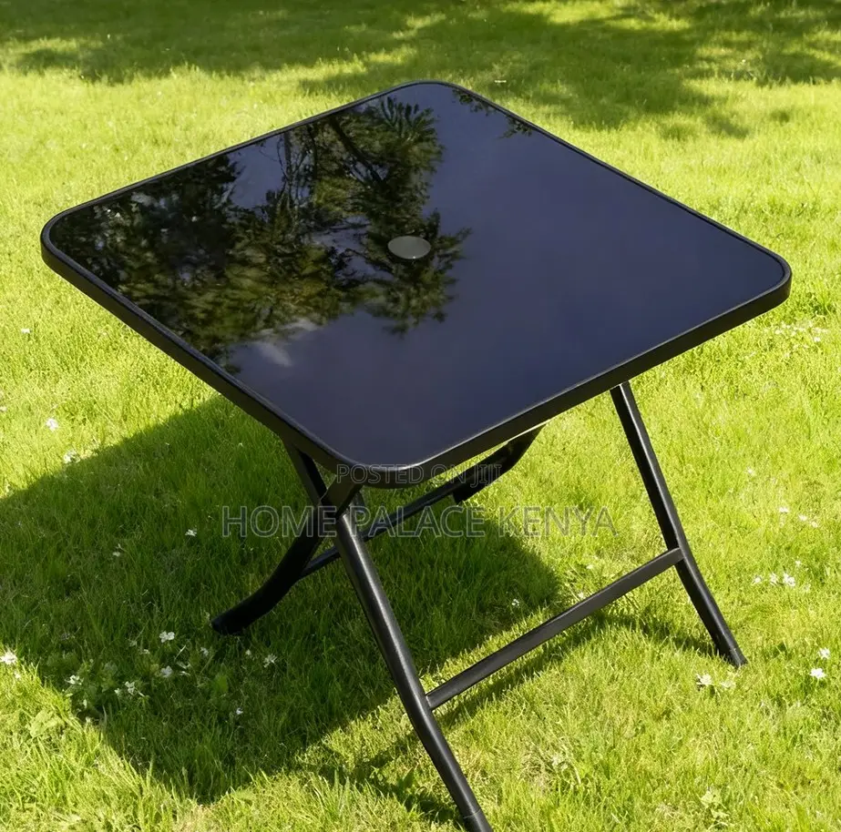 Foldable Table: Black Tempered Glass Table With X Shaped Legs