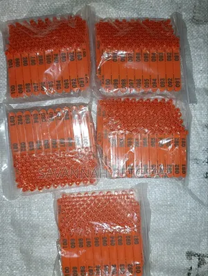 Orange Plastic Livestock Ear Tags for Goats, Sheep, Pigs - 001 to 100