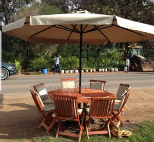 Biege Canvas +6 Foldable Mahogany Chairs +Table and Parasol