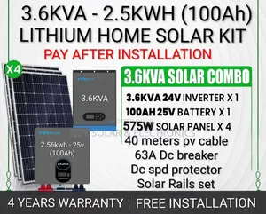 3.6kva Inverter - 2.56kwh Lithium Battery - (4)575w Solar Panels Kit