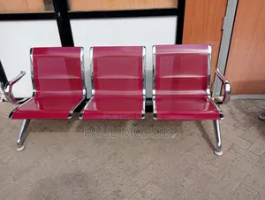 Red 3-Seater Bench Chair Metal Seat