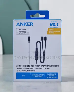 Anker 2-in-1 140w Usb-C to Usb-C Cable for High-Power Devices.