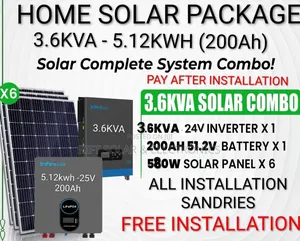 3.6kva Inverter - 5.12kwh (200ah) Lithium - (6)580w Solar Full Package