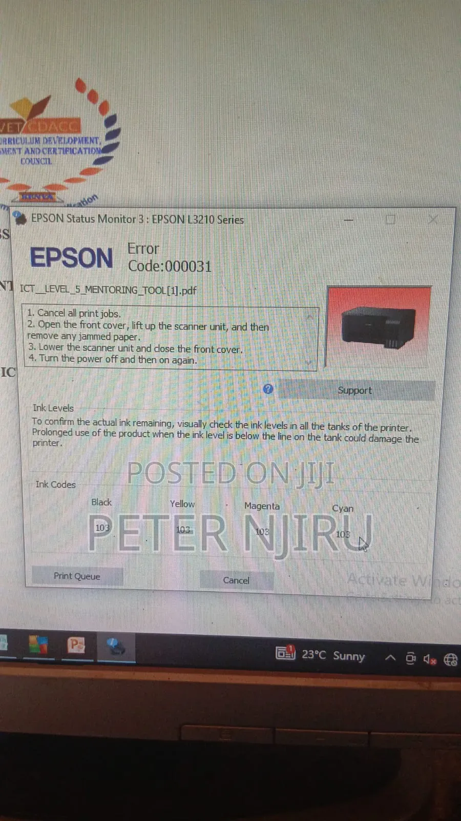 L3210/L3250/L3110 Error Code :00003 Service and Maintenance