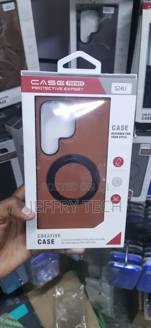 Samsung Galaxy S24 Ultra Brown Leather Magnetic Ring Kickstand Case