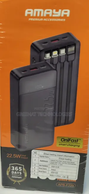 Amaya Apb-F229 Power Bank
 20000mah Onifast Charging 22.5w Antiscratch