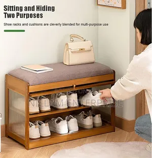 Entry Way Wooden Bucket Flip With Stool Shoe Cabinet*
