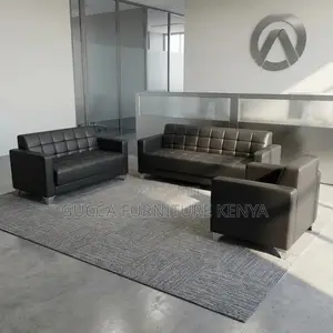 5-Seater Black Leather Visitor's Sofa