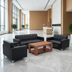 5-Seater Black Leather Visitor's Sofa