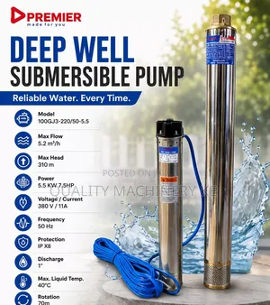 Energy Efficient Deep Well Submersible Pump 3phase 190m Head
