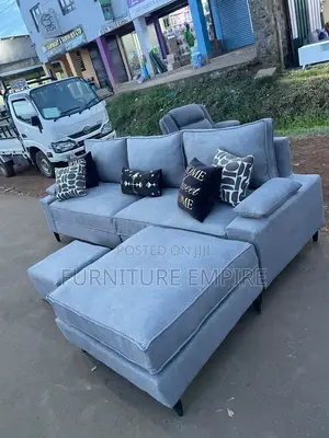 6 Seater Grey L Seat Sofa With Footrest Modern Comfort Design