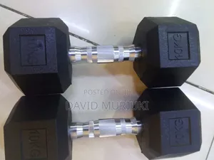 Hexagonal Rubber Dumbbells 10kg – Home Fitness Equipment.