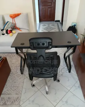 Metallic Desk With Swivel Headrest Office Chair
