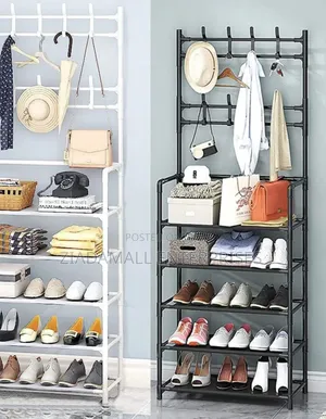 Shoe Rack With Hanger,Freestanding Shoe Storage Rack With Hanger Hooks