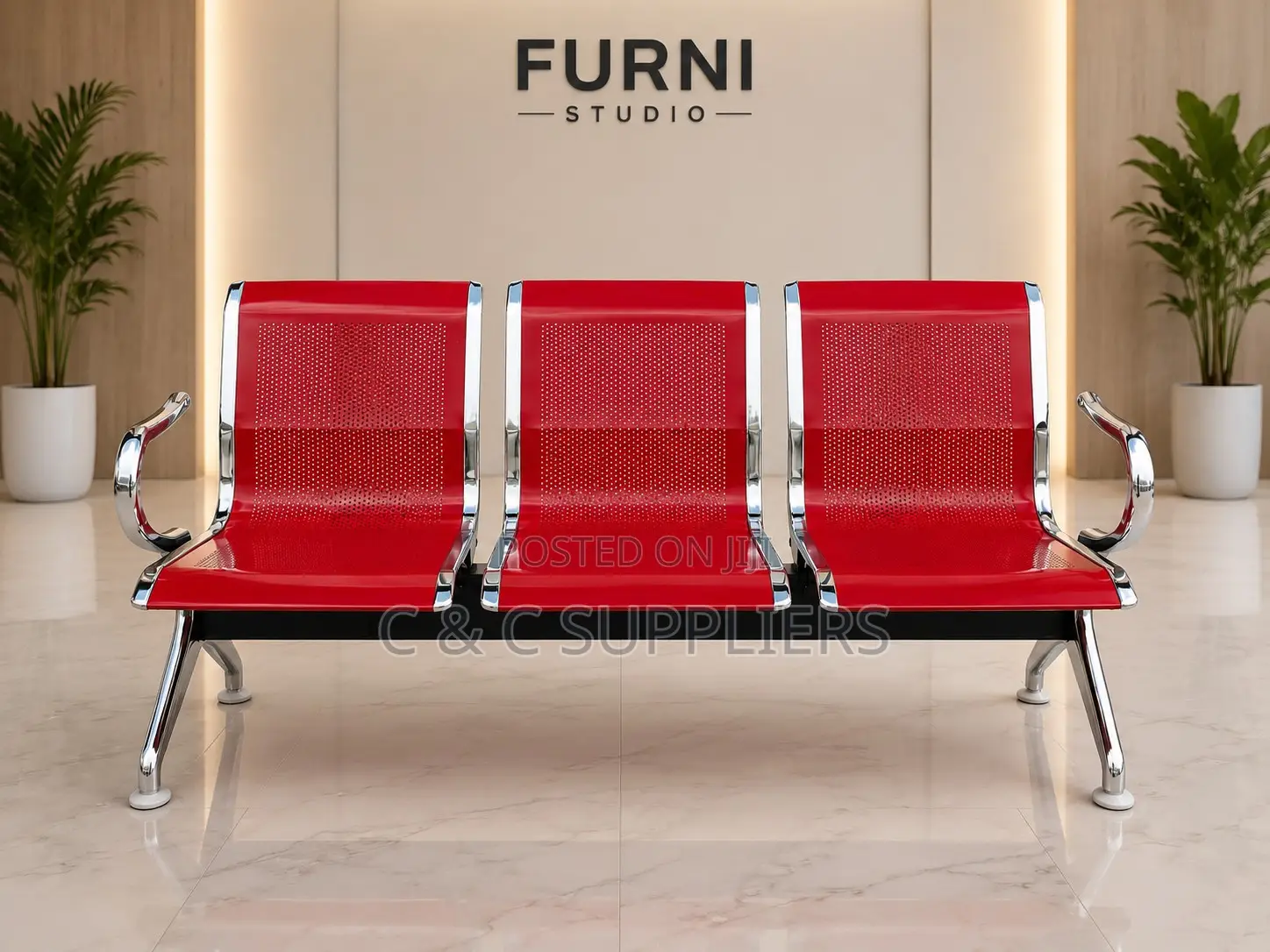 Office 3-Link Metallic Guest Bench