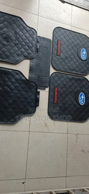 5pc Subaru Black Quilted Diamond Pattern Mats With Blue Logo