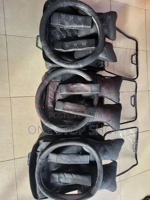 5 _ Seater Premium Leather Seat Cushions With Black,Red,White Stitches