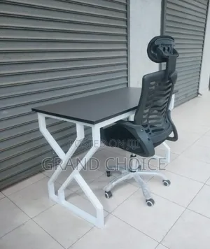 Double Stand Metallic Table and Headrest Chair
