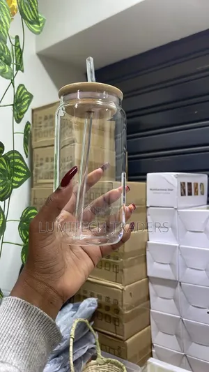 500ml Smoothie Bamboo Lid Glass Jar With Glass Straw