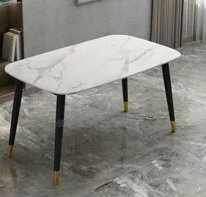Dining Table: Rectangular Rock Plate Dining Table With Gold Metal Legs