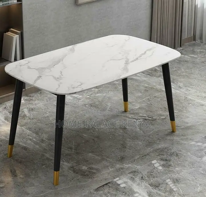 Dining Table: Rectangular Rock Plate Dining Table With Gold Metal Legs