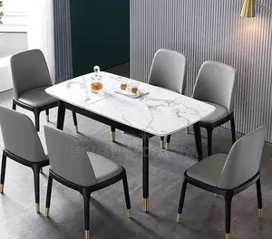 Dining Table: Rectangular Rock Plate Dining Table With Gold Metal Legs