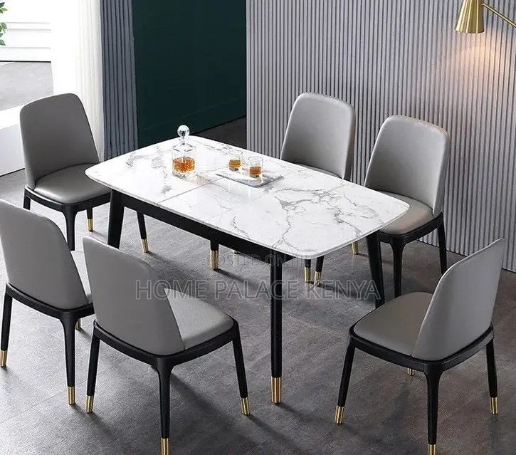 Dining Table: Rectangular Rock Plate Dining Table With Gold Metal Legs