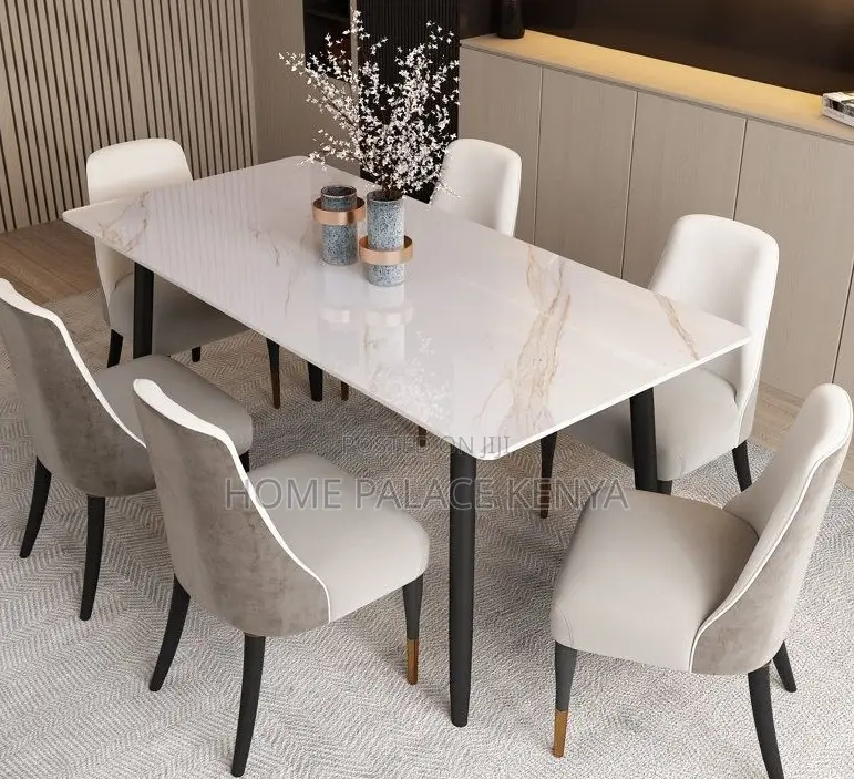 Dining Table: Rectangular Rock Plate Dining Table With Gold Metal Legs