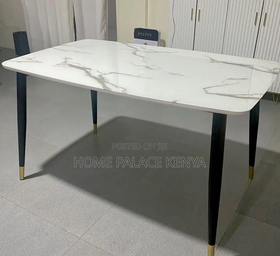 Dining Table: Rectangular Rock Plate Dining Table With Gold Metal Legs
