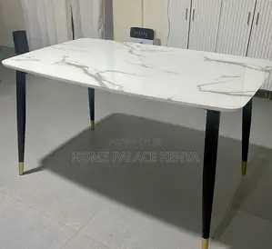 Dining Table: Rectangular Rock Plate Dining Table With Gold Metal Legs