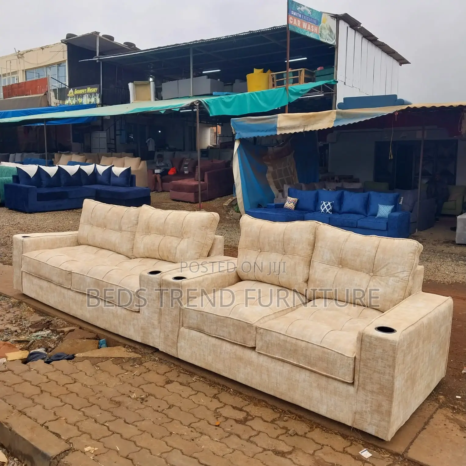 5 Seater 3, 2 Sofa Set Beige Tufted Elegance