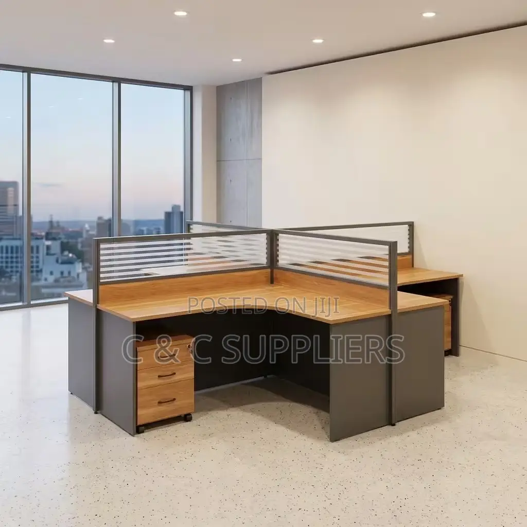 4-Way Brown Curved Workstation