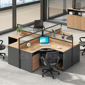 4-Way Brown Curved Workstation