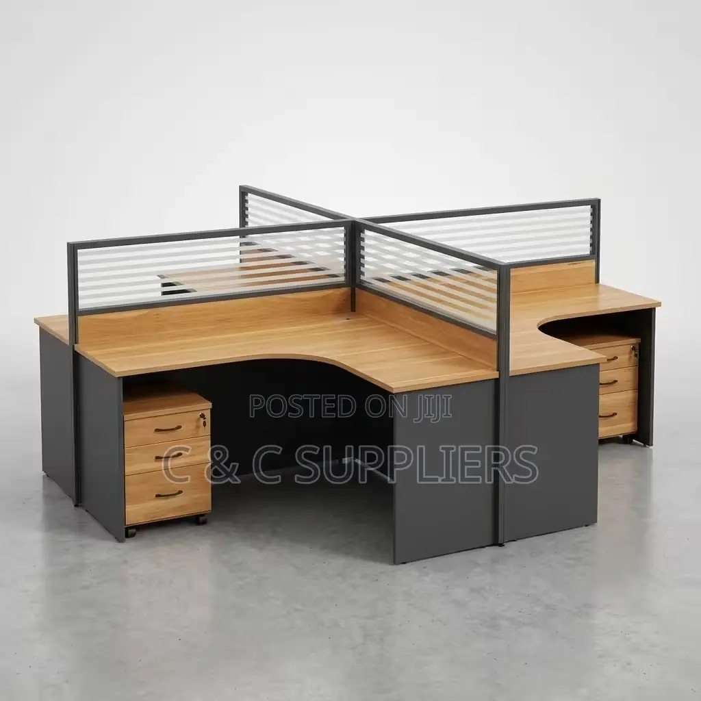 4-Way Brown Curved Workstation