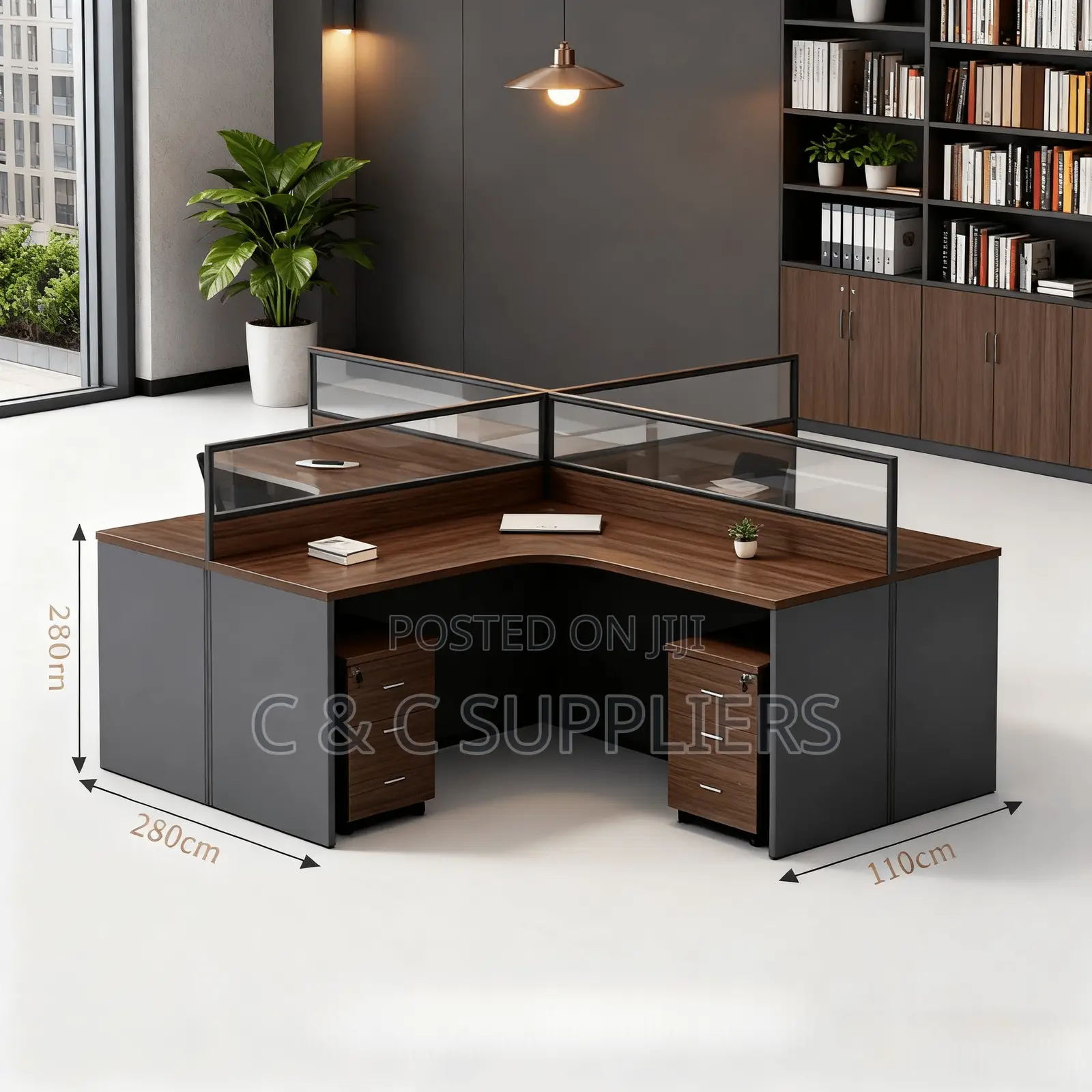 4-Way Brown Curved Workstation