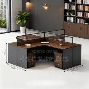 4-Way Brown Curved Workstation