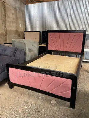 4 by 6 Mocket Bed Black Frame With Pink Tufted Upholstery