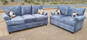 5-Seater 3-2 Sofa Set Grey Fabric With Studded Arms