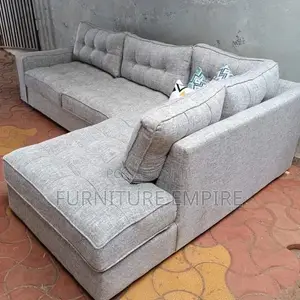 6-Seater Light Grey Tufted L-Shaped Sofa