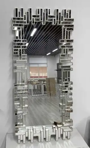 Silver Venetian Floor Mirror Featuring a Handcrafted Geometric Frame