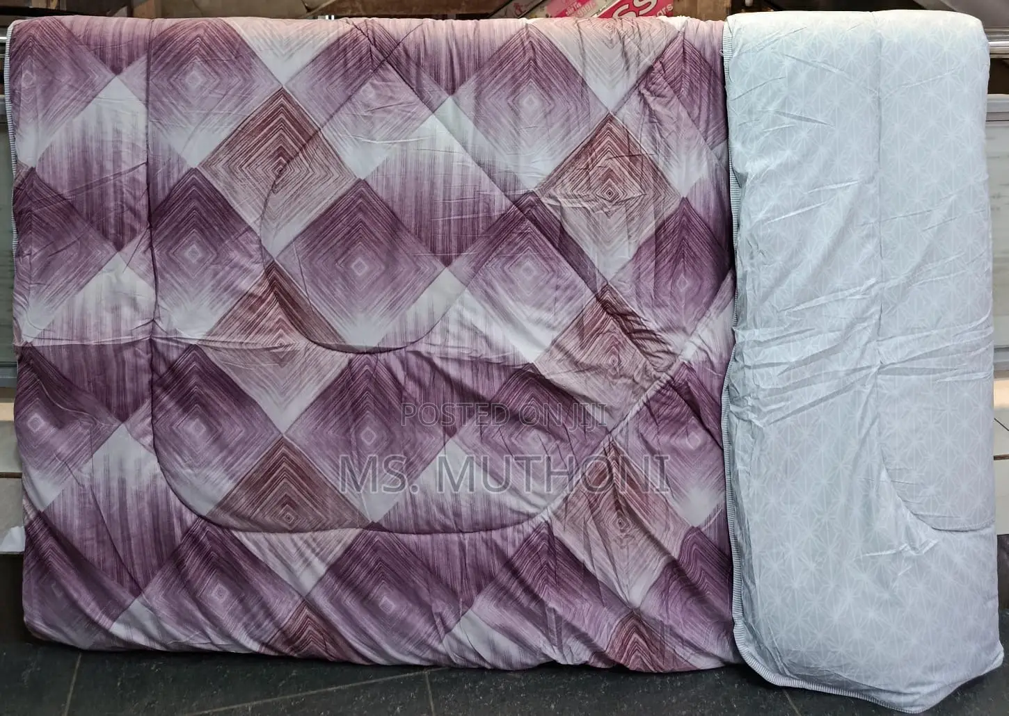 Purple Geometric Diamond Pattern Binded and Double Sided Duvet Set