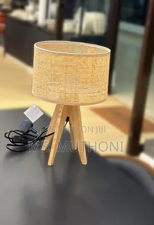 Boho Bedside Table Lamp With Woven Wicker Shade and Tripod Base + Bulb