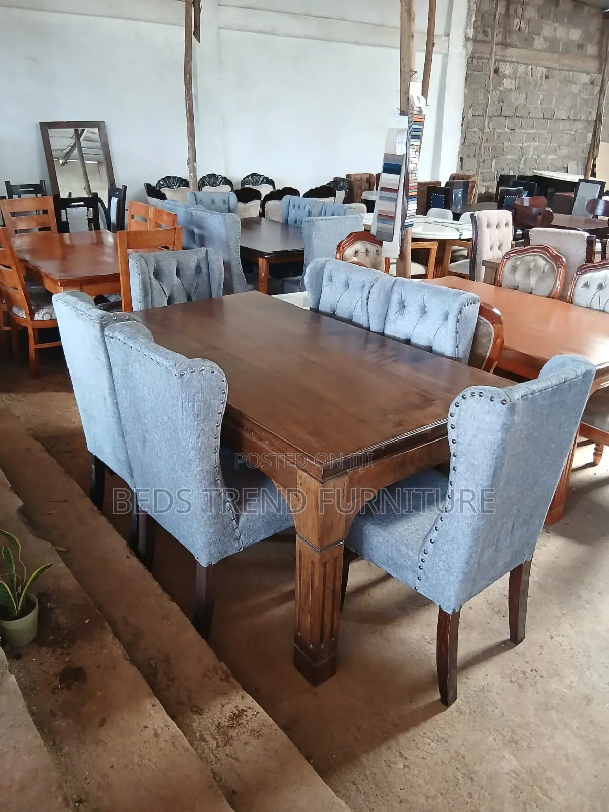 6-Seater Rectangular Dining Set Elegant Tufted Chairs