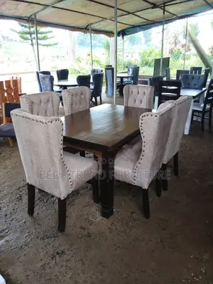 6-Seater Rectangular Dining Set Beige Upholstery Elegance