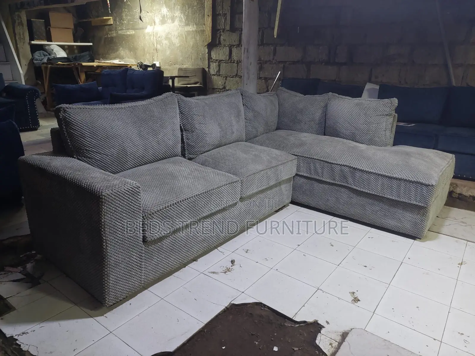 6-Seater L Seat Bubble Fabric Sofa