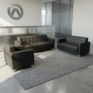 Office Sofa : 5-Seater Executive Office Leather Padded Reception Sofa