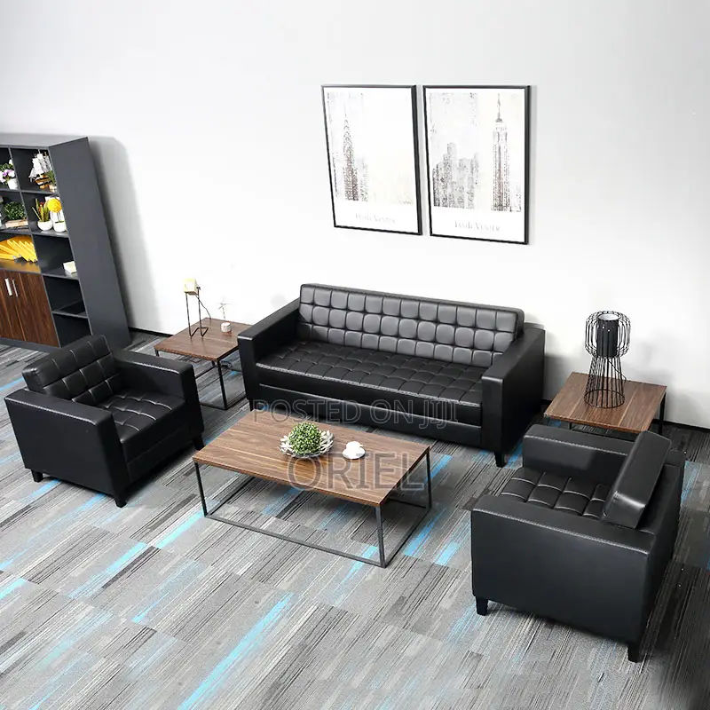 Office Sofa : 5-Seater Executive Office Leather Padded Reception Sofa